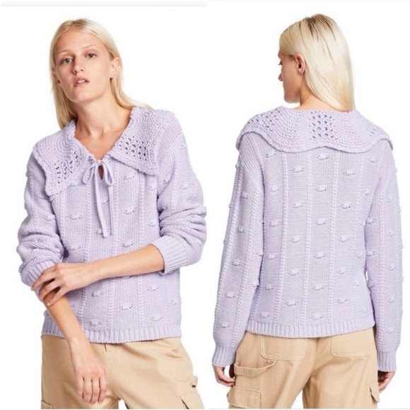 NEW Sandy Liang x Target Lilac Purple Pointelle Crochet Knit Pullover Sweater - Picture 1 of 9